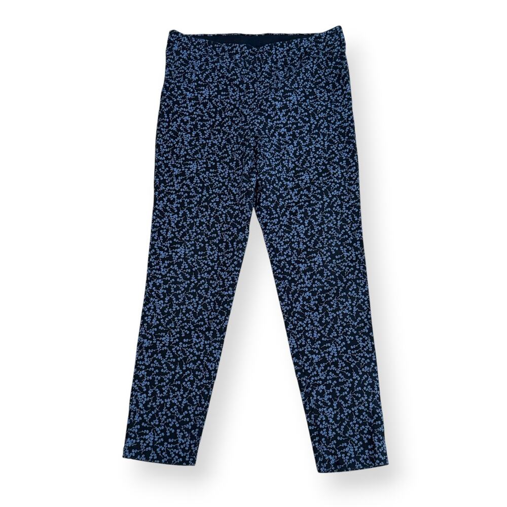 J Jill Blue Floral Pull On Stretch Pants 12 *Altered* 33x28 Casual Cottagecore